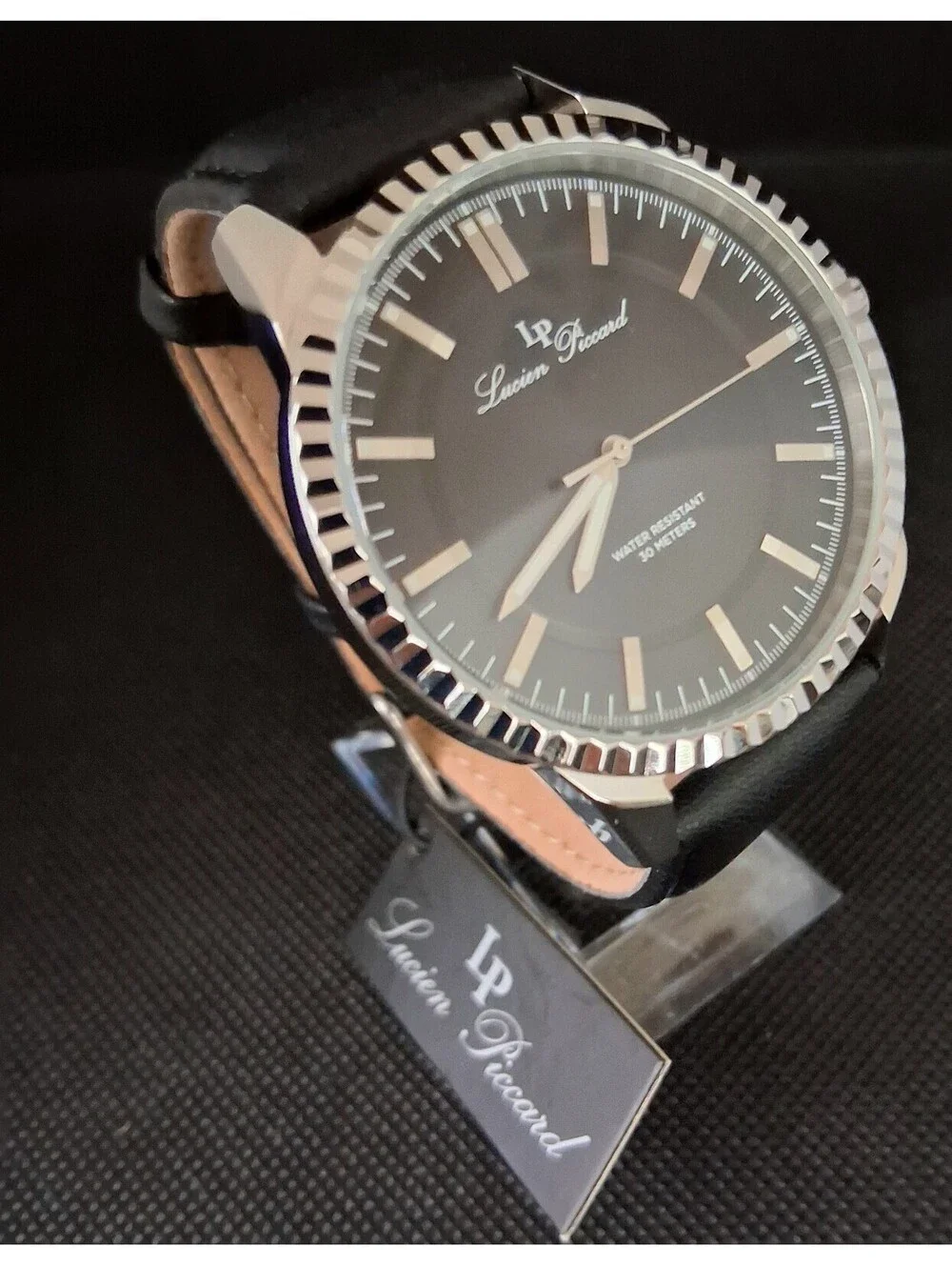 Brand‎ New Lucien Piccard LP-28025 Black Leather Men's Watch